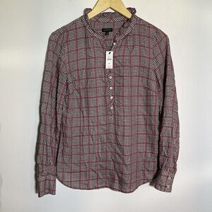New‎ Talbots Women's XS Easy Plaid Popover Ruffle Neck Blouse Top